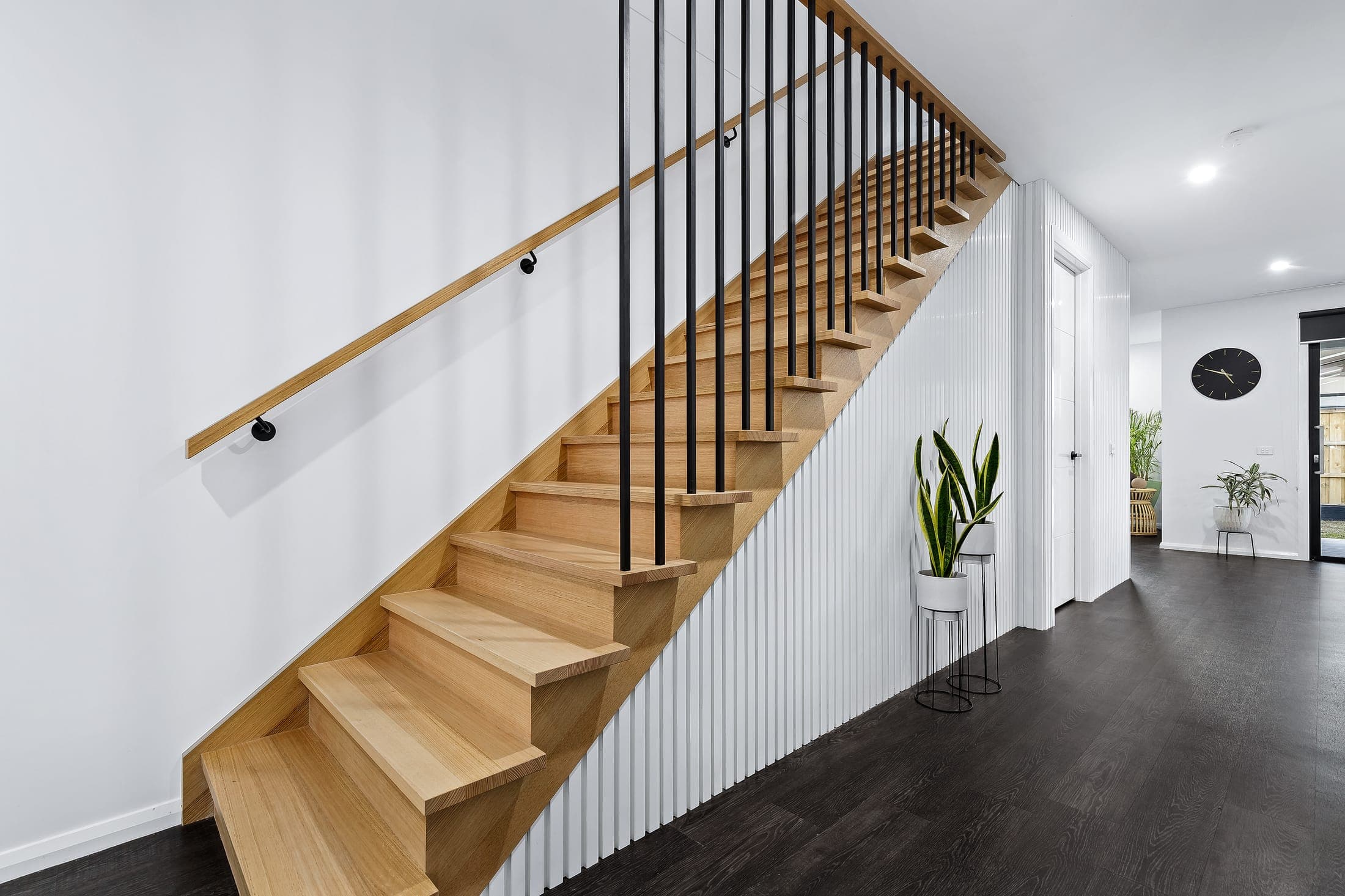 Architectural staircase detail, NE Homes sloping block home, Melbourne