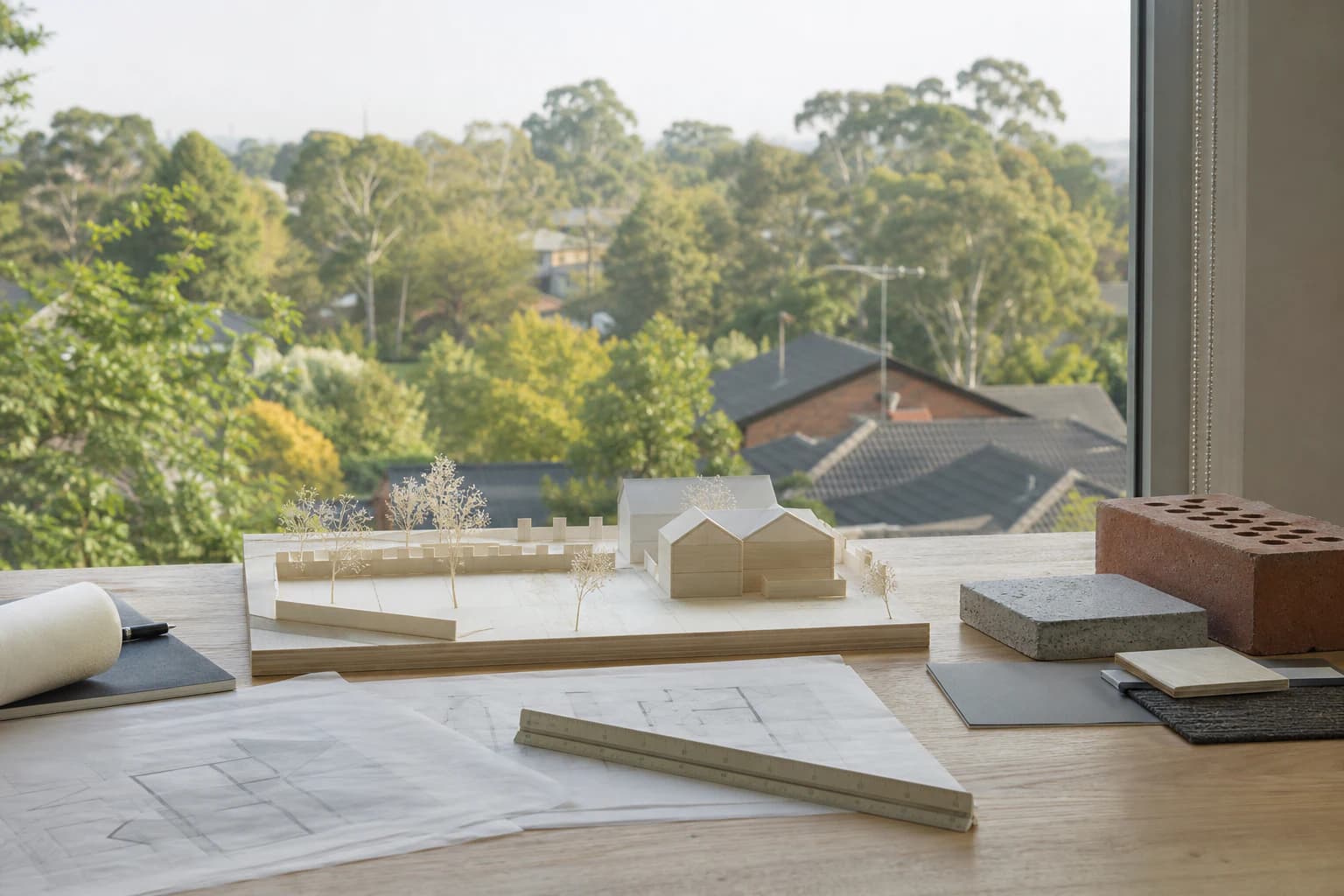 Architectural massing model and site plans for a Melbourne dual occupancy study
