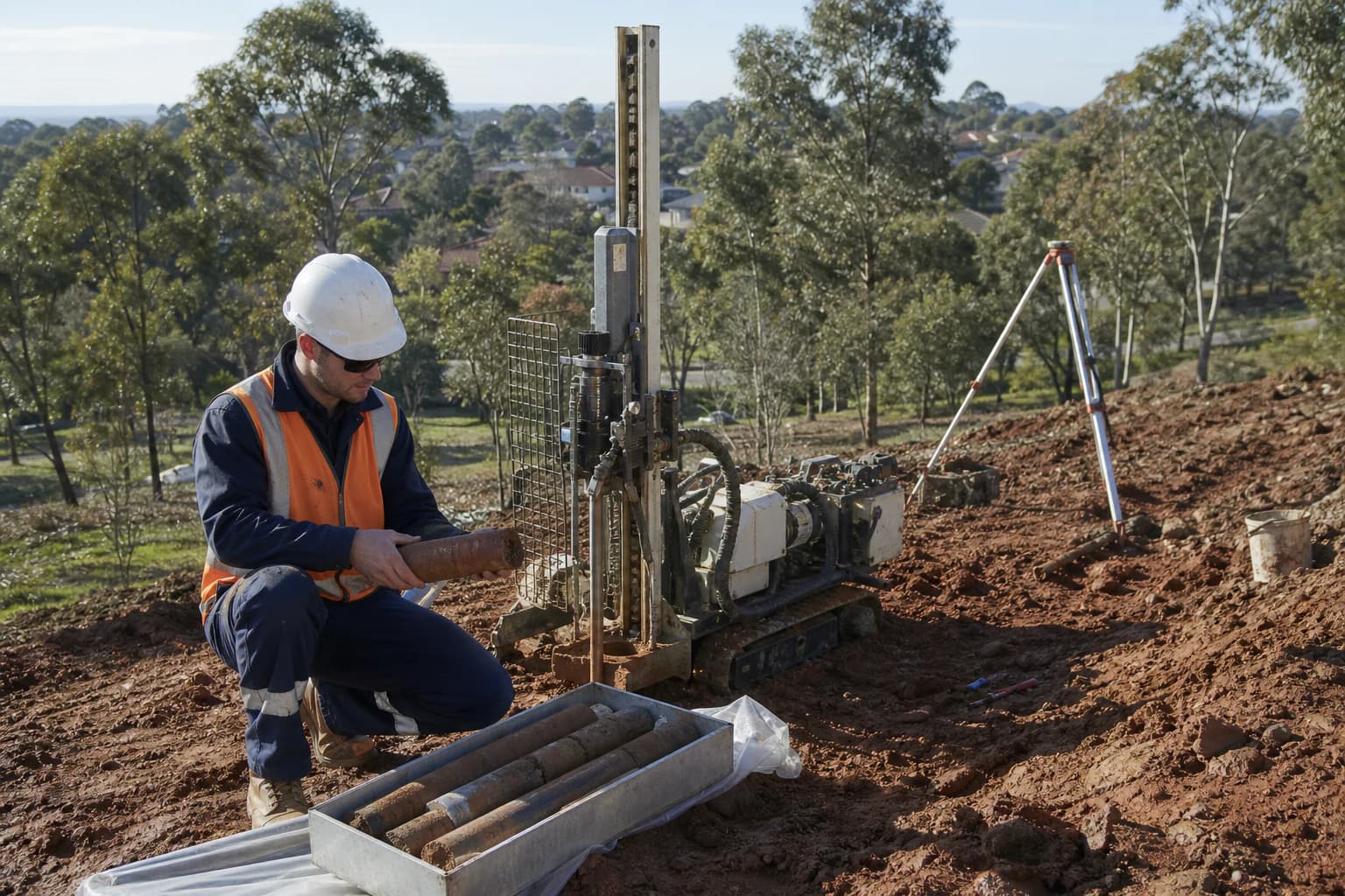 Geotechnical soil testing on a sloping residential block in Melbourne
