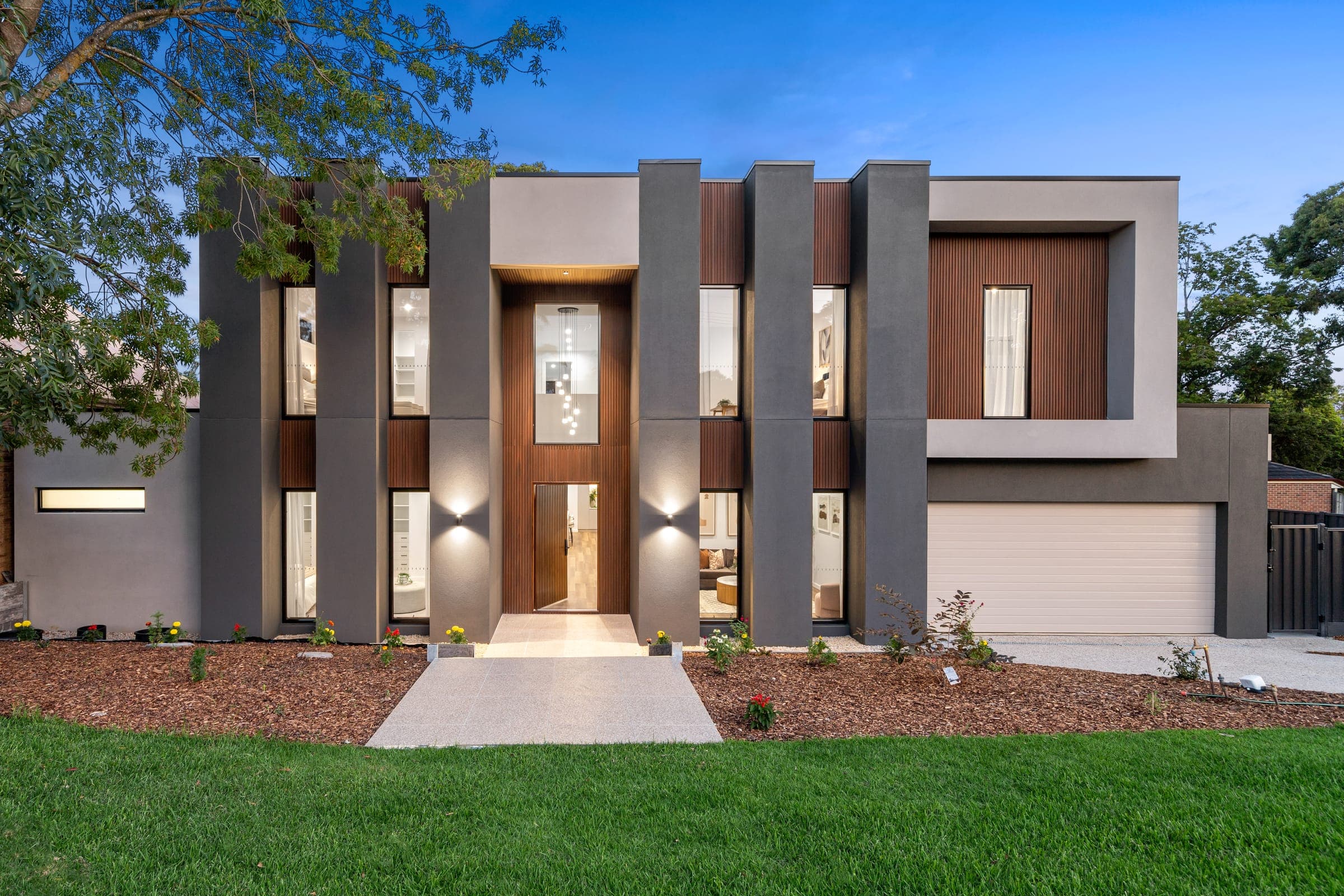 The Jasper, contemporary two-storey facade at dusk, Berwick