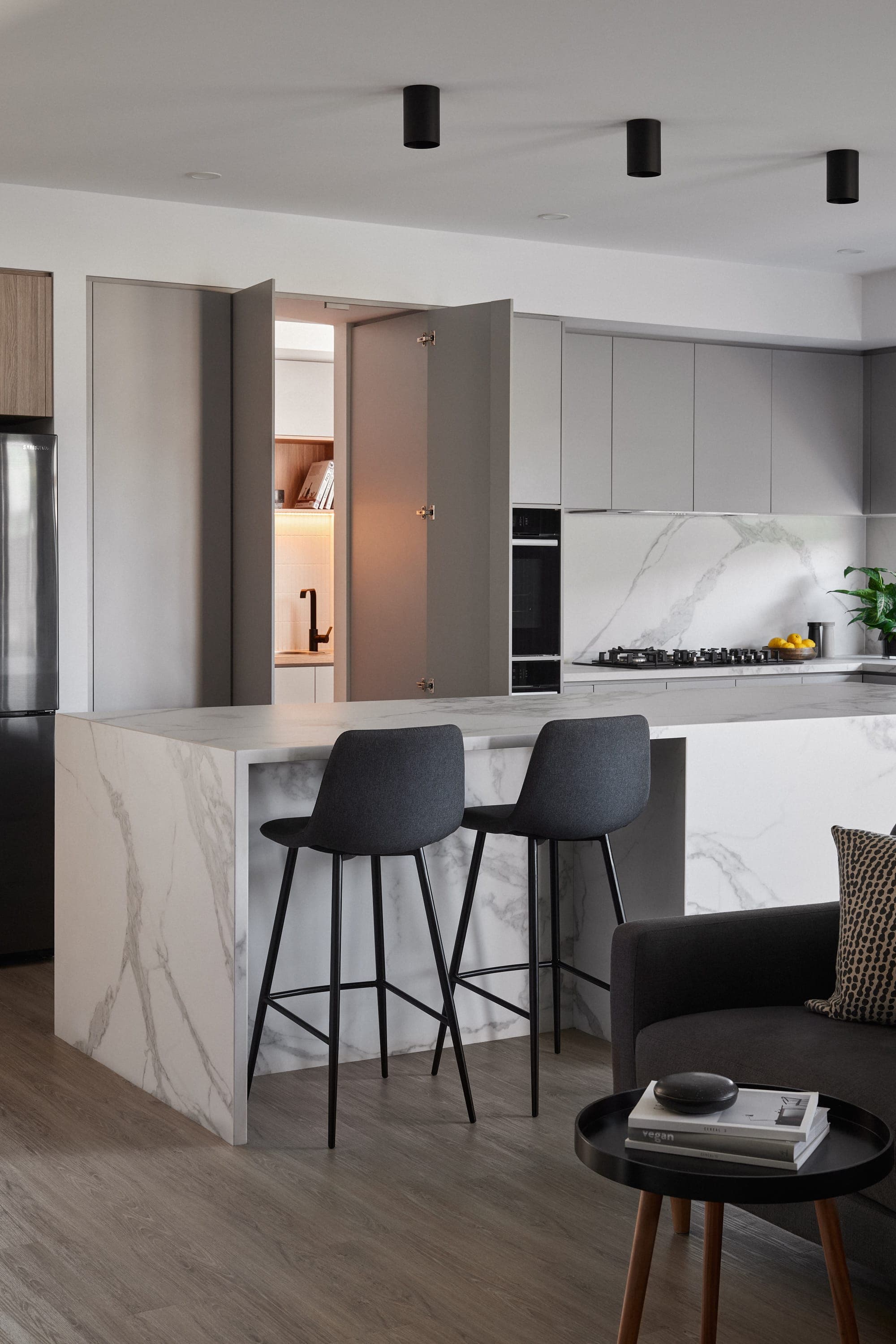 Project Amber, hidden butler's pantry revealed behind kitchen cabinetry