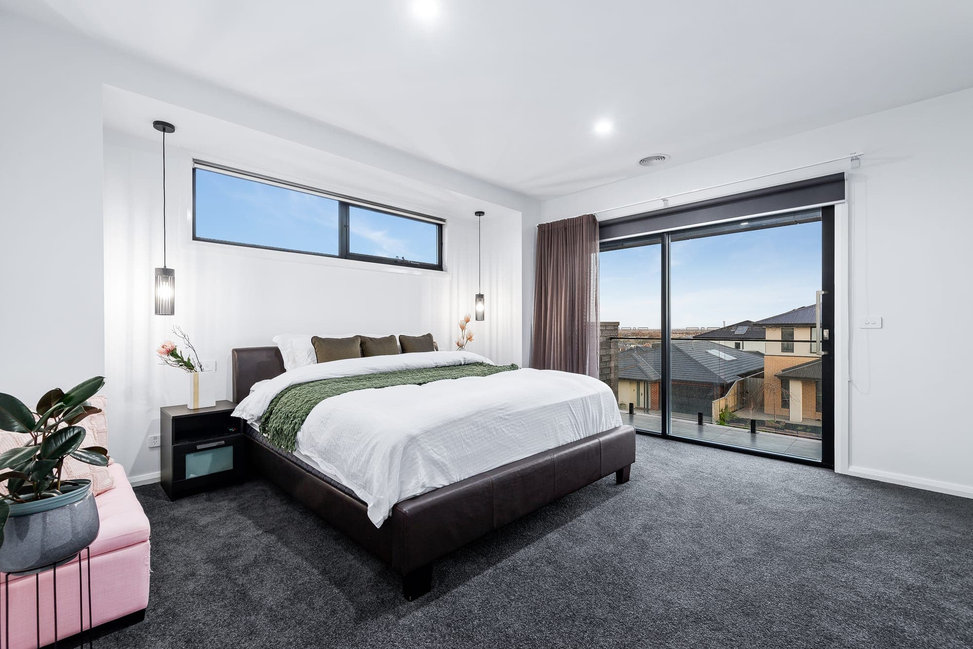 The Obsidian, master bedroom with balcony access