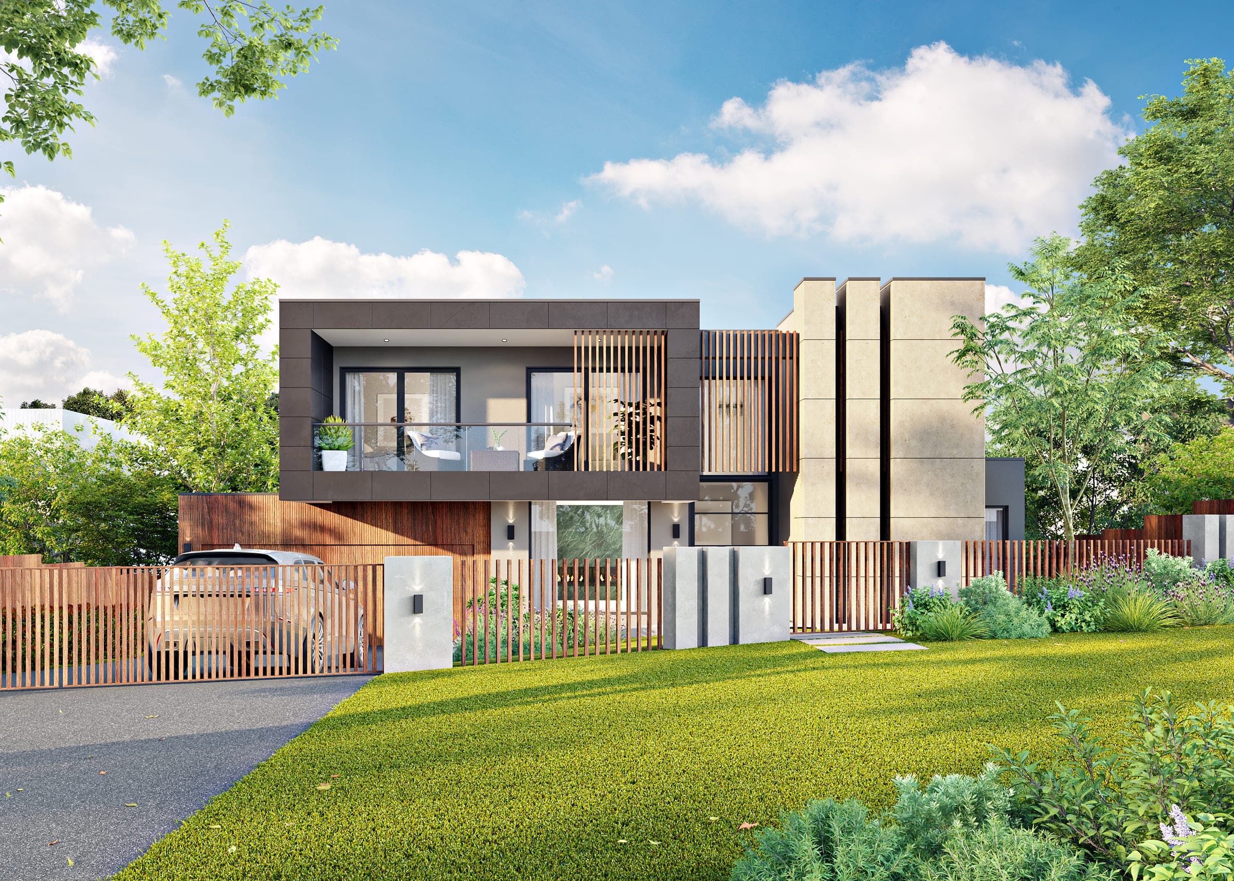 Project Arcadia, facade render, custom home in Warrandyte