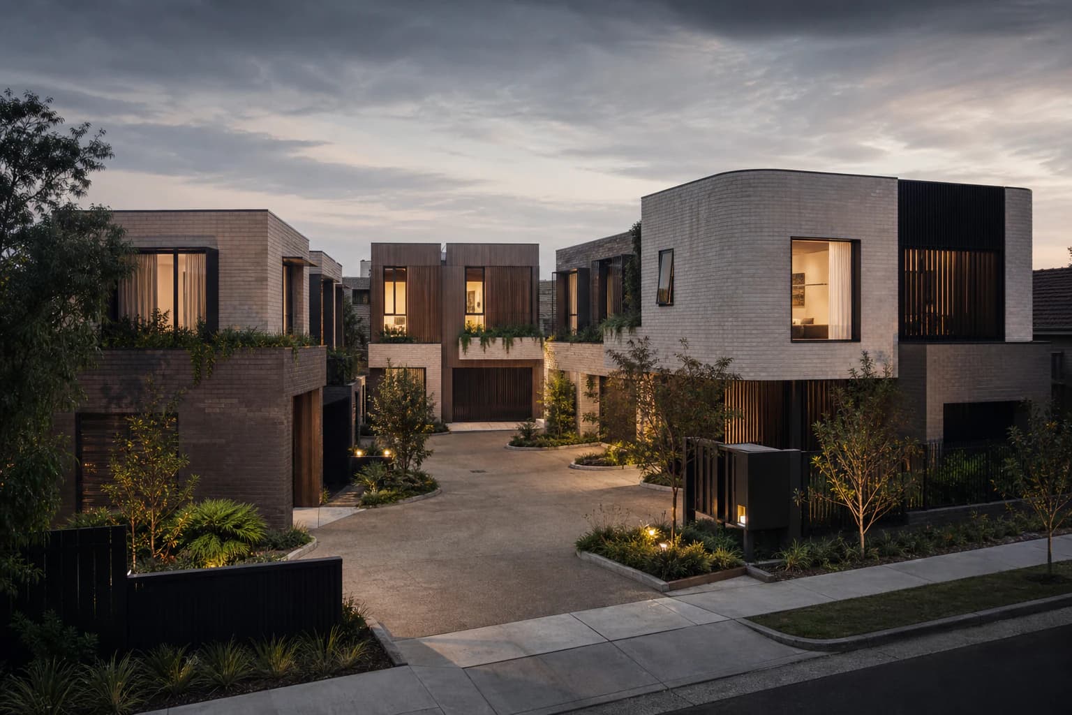 Boutique multi-residential development around a landscaped shared court