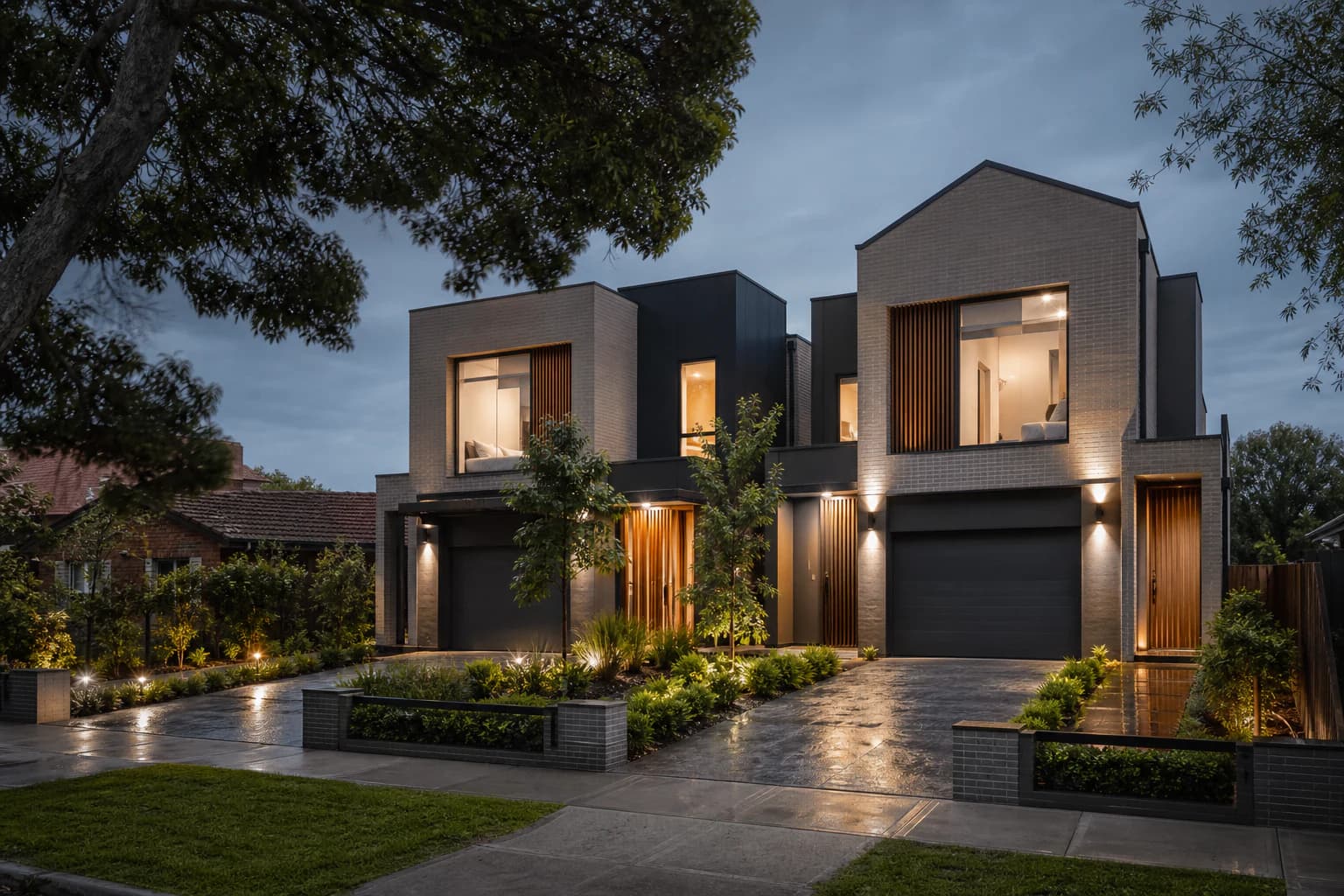 Two contemporary residences sharing an established Mulgrave block